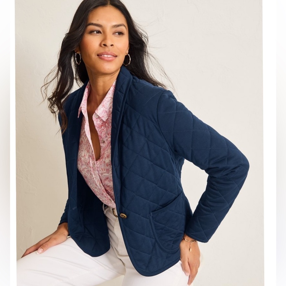 NWT Tommy Bahamas Navy Quilted Knit Shawl Collar Small Blazer